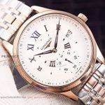 Perfect Replica Longines White Face Rose Gold Case 2-Tone Rose Gold Band 42mm Men's Watch